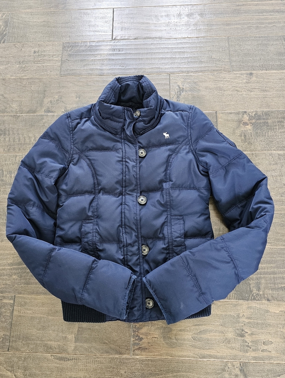 Vintage Rare Abercrombie & Fitch Y2K Girl's Navy Quilted Puffer Jacket Sz XL